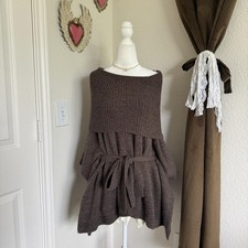 H&M Belted Knit Turtleneck Tunic Sweater Dress Women's M Brown Cozy Fall Minimal