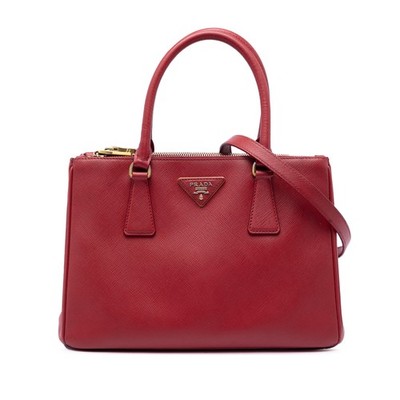 Prada Medium Saffiano Lux Galleria Double Zip Satchel Pre-Loved Rot