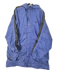 Vintage Nike Jacket XXL Men Blue Hooded 90s Windbreaker Big Swoosh Logo Lined