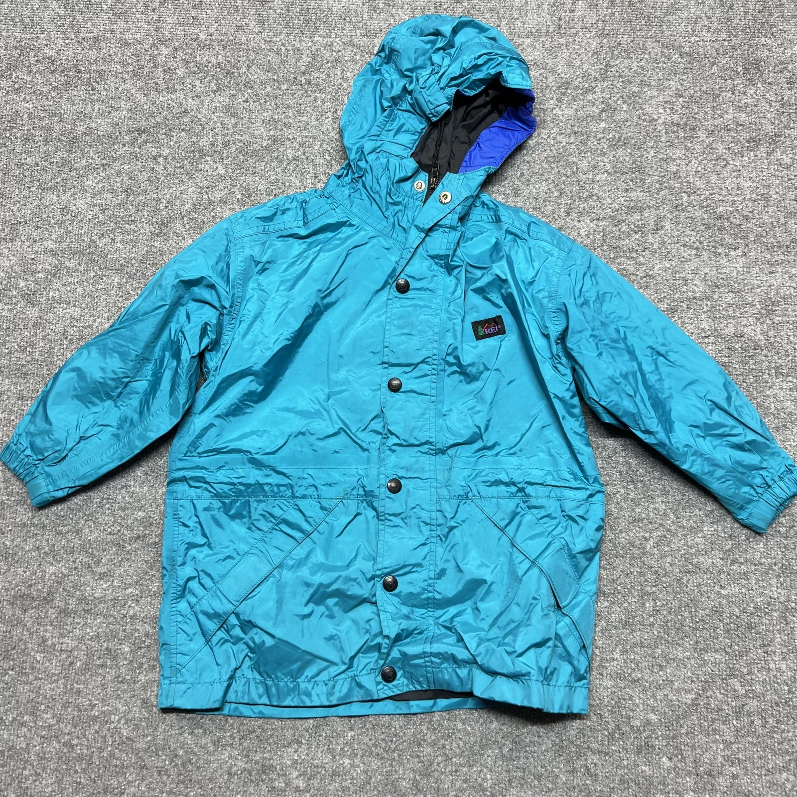 REI Jacket Kids XS 4/5 Blue Elements Hooded Rain Coat Water Resistant Outdoor