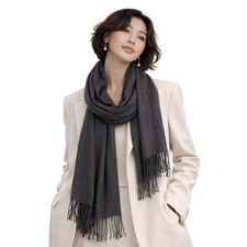 100 Cashmere Long Scarf Dark Gray Fringed Hand Tailored Made in Germany