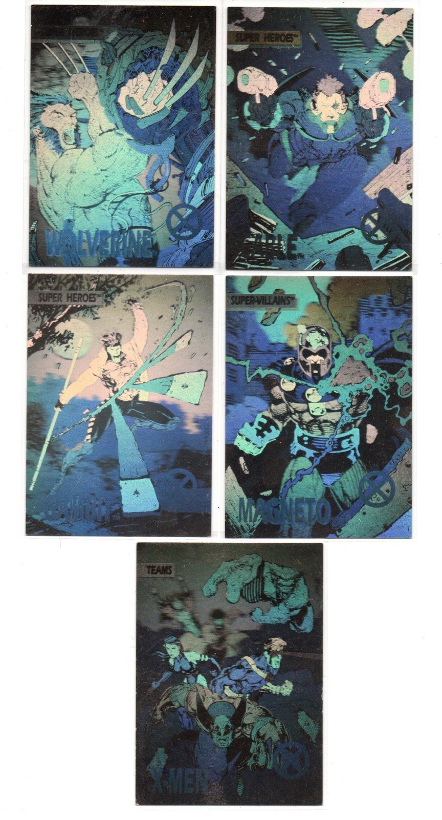 1992 Impel Marvel X-Men — HOLOGRAM XH-1-5 Complete 5 card insert set