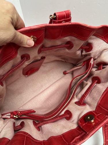 Dooney And Bourke Croc Embossed Red Leather Large Handbag Tote - Picture 8 of 10