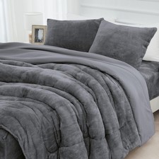 Faux Fur Comforter Set with Fitted - Luxury Ultra Soft Fluffy Fuzzy Queen Com...