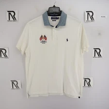 Mens Polo Ralph Lauren Golf Polo Shirt Size XL Custom Slim Fit White U.S.A Flag