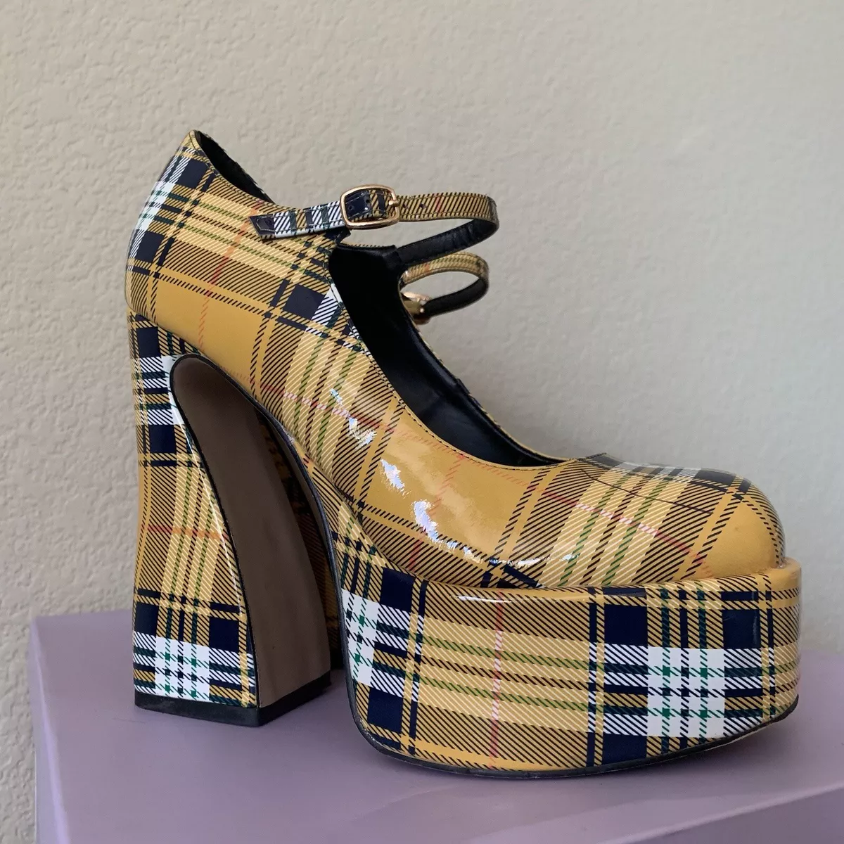 Plaid platform best sale heels