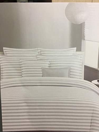 Nicole Miller Super Soft Woven Cotton Grey White Stripe Duvet Cover Set - King - Picture 2 of 4