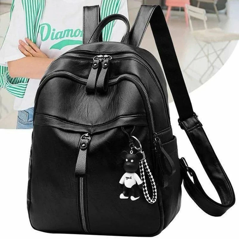 Cute black top leather backpack