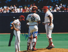 TOM PAGNOZZI  ST. LOUIS CARDINALS W/ RED SCHOENDIENST  ACTION SIGNED 8x10