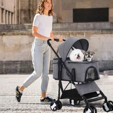 Detachable 4 Wheels Pet Stroller Comfort Breathable Net for Puppy Cat Tour Carts