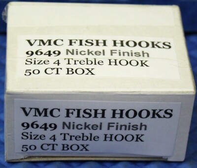 VMC Fish Hook 9649 Nickel Finish Size 4 Treble Hook 50 CT Box