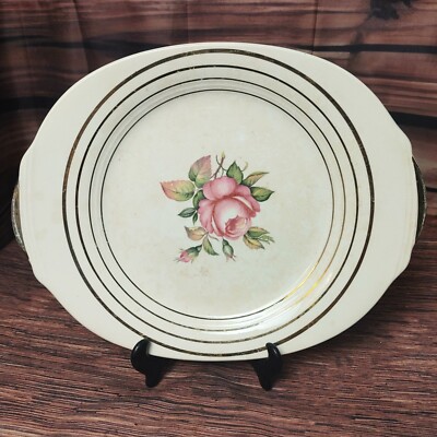 Mount Vernon by Salem Prim Rose 11'' 23 Karat Gold Ringed Serving Platter Plate