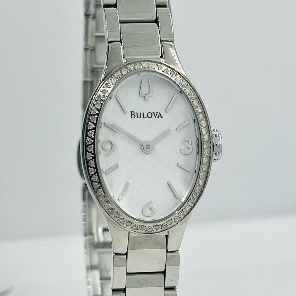 Bulova Women's Diamond Oval Stainless Steel Silver Sapphire 21mm