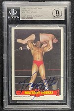 TONY ATLAS SIGNED 1985 WWF O-PEE-CHEE #36 MILITARY PRESS BECKETT AUTO 228