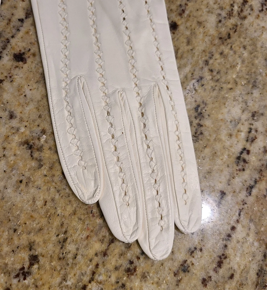 Новый! Перчатки винтажные размер M/L 7 кремовая кожа 9,5 дюйма официальный плетеный вырез - Изображение 4 из 4