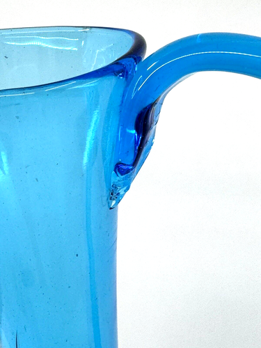 Vintage MID-CENTURY Art Glass TEAL BLUE Vase PITCHER Applied Handle MCM Blenko ? - Picture 5 of 9