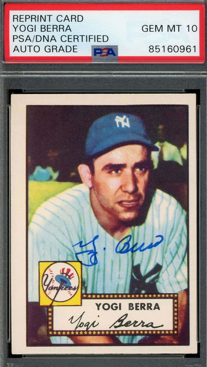 Yogi Berra Gem Mint 10 PSA DNA Signed 1952 Topps Reprint Autograph