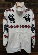Vintage Nordic Scandi Fleece Full Zip Jacket. White Black Red Reindeer L/xl