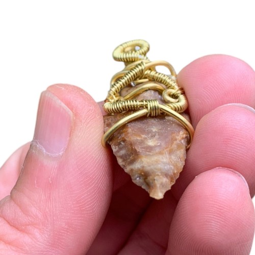 Fancy Jasper Arrowhead Gemstone Wire Wrap Pendant Unique Gold Gift For Friend - Picture 11 of 12