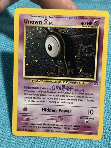 Unown A Pokemon Card - “Neo Discovery” 14/75 Near Mint - VINTAGE - WOTC ⭐️TCG⭐️ - Foto 1 di 16