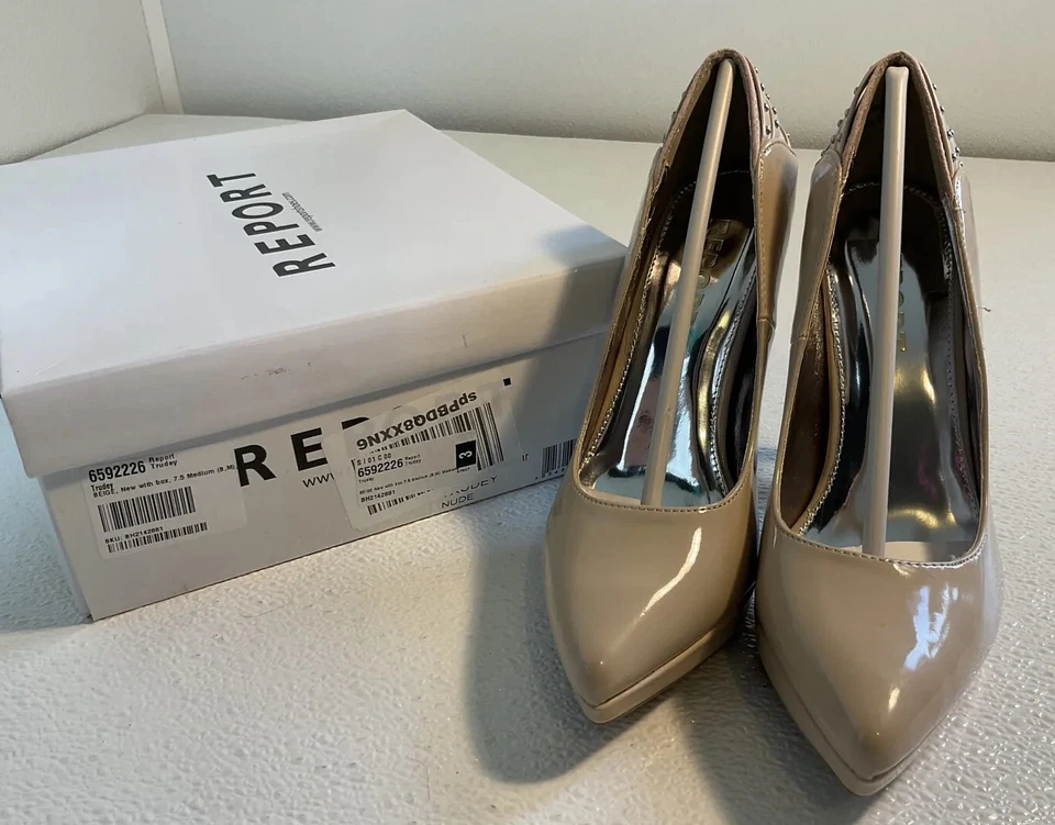 NUEVO INFORME Patente Nude Beige Sin Cordones Punta Punta Tacones Altos 7 1/2 Zapatos 7.5 Foto 4 de 4