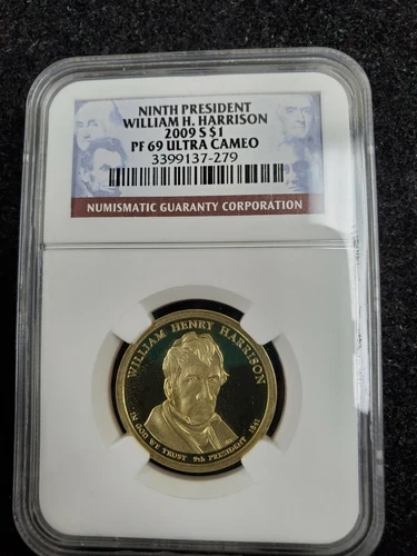 2009 S Presidential Dollar William H. Harrison NGC Graded PF 69 Ultra Cameo