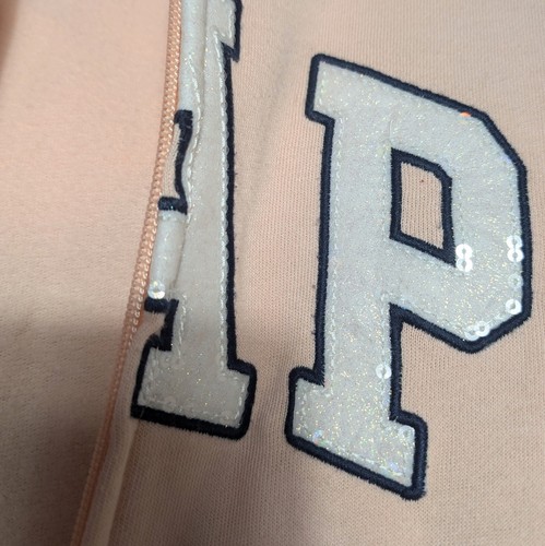 GAP Kids Hoodie Sequin Shimmer Logo Full Zip Size 10 Large Peach Pink - Picture 4 of 10