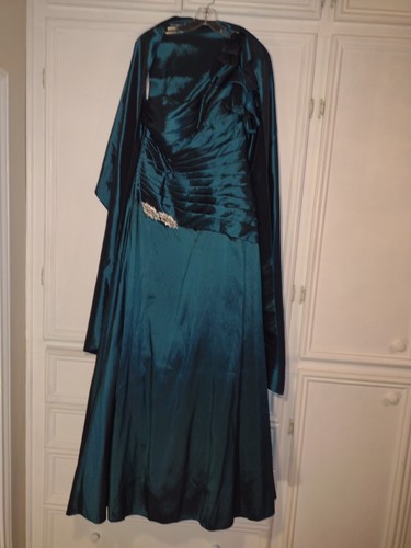 Jade Couture Emerald Green Jeweled Gown Formal Dress Mother Bride w Shawl S 12 - Picture 4 of 11