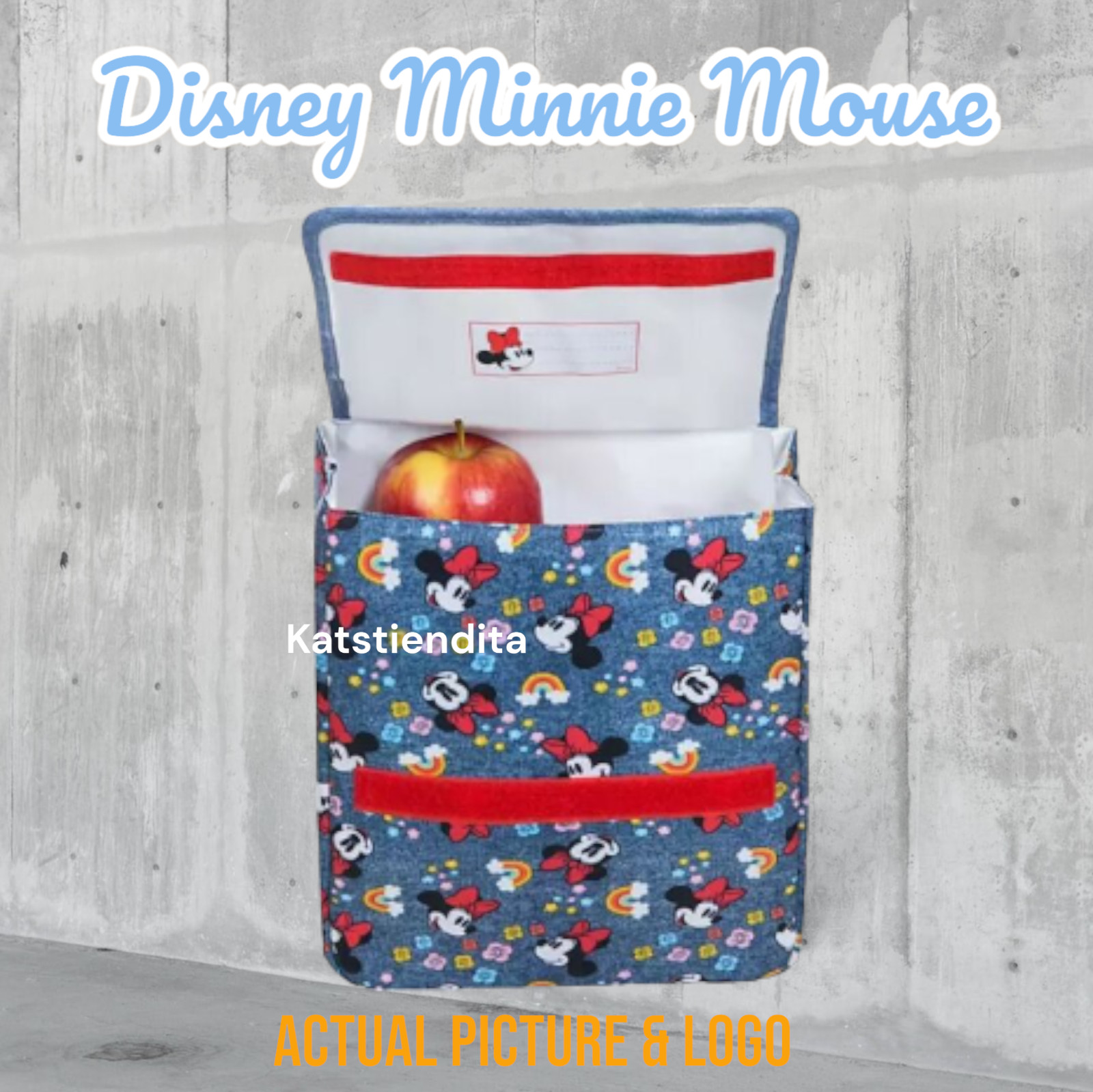 Disney Minnie Mouse Red Bow Kids Small Denim Bag Lunch School Blue Bag Insulated