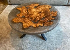 Walnut Wood Epoxy Round Dining Table, Wood Epoxy Round Study Table, Luxury Arts