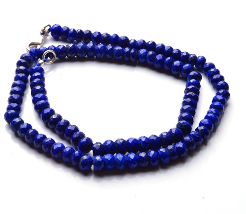 NATURAL INTENSE BLUE FACETED LAPIS LAZULI Rondelle BEADS NECKLACE 5.5 TO 6MM 17" - Picture 3 of 4