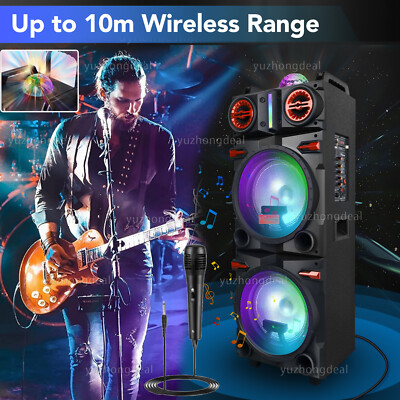 Dual 10'' SubWoofer Bluetooth Speaker Rechargable W/Remote For Party FM Karaok DJ