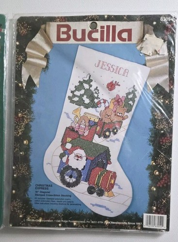 Lote Kit Medias Alma Lynne & Bucilla 18" De Colección Años 90 Fieltro y Punto de Cruz NUEVO - Imagen 3 de 4