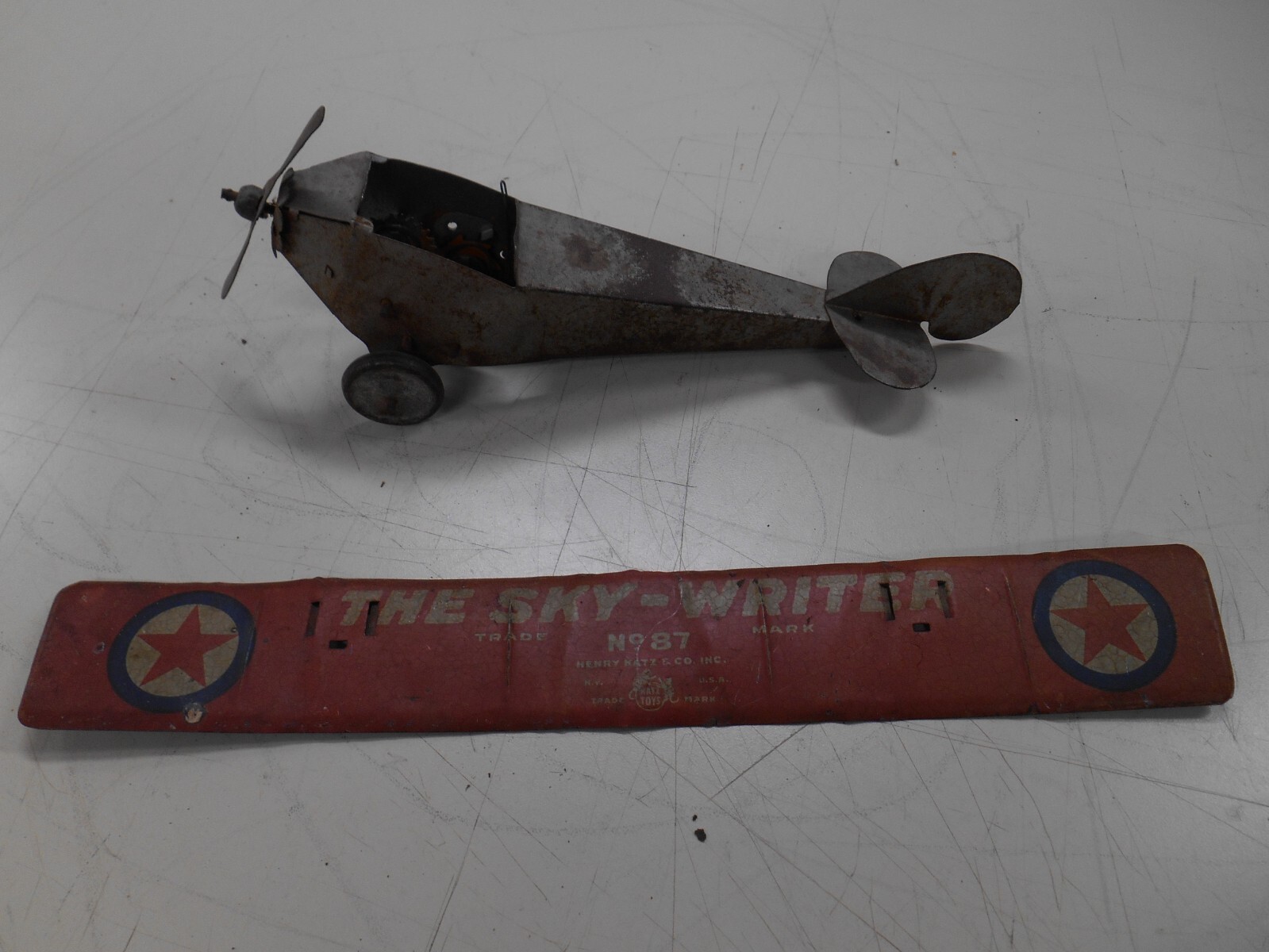 Antique Tin Henry Katz windup airplane 1920's
