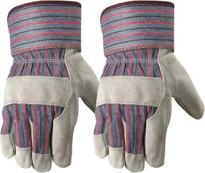 1 Pair Leather Working Gloves Palm Safety Split Cowhide Welding Cuff Large