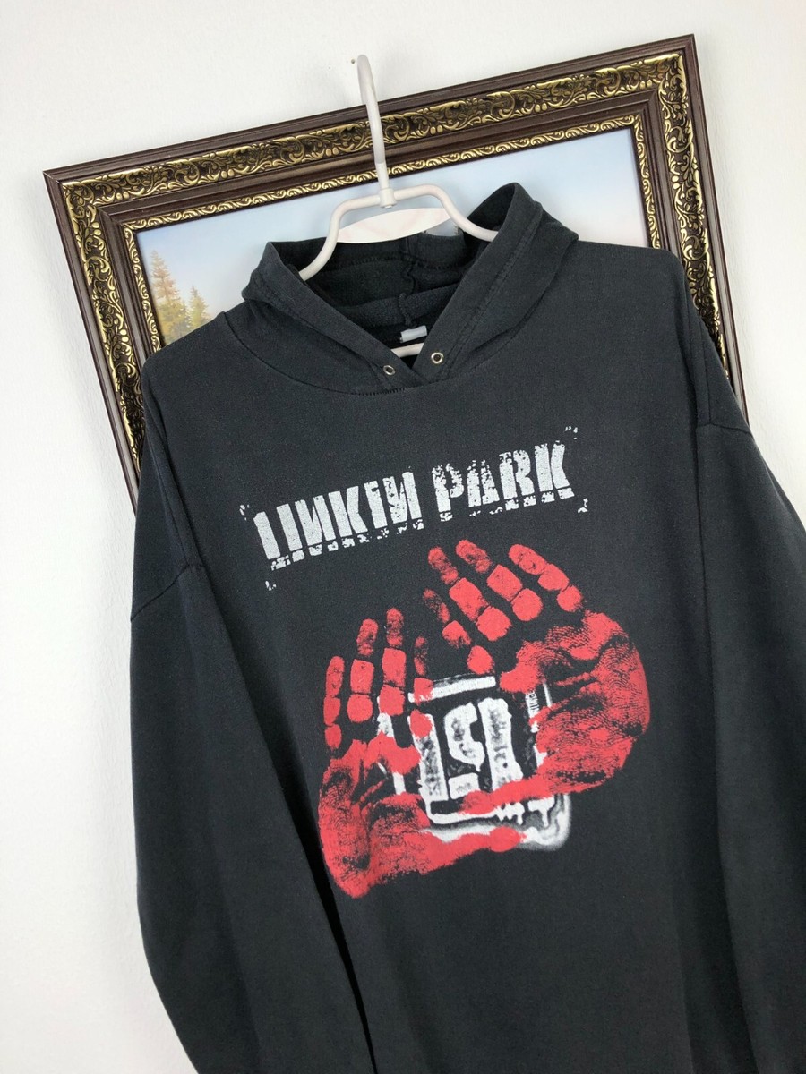 Vintage Linkin Park Band Hoodie Over Print Mens Black Rare