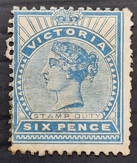 1896 Victoria Australia 6d Dull Blue Stamp Duty P12 1/2 Mint £42.00.