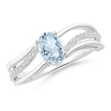 6x4MM Oval Shape Aquamarine Solitaire Accents Wedding Ring 925 Sterling Silver