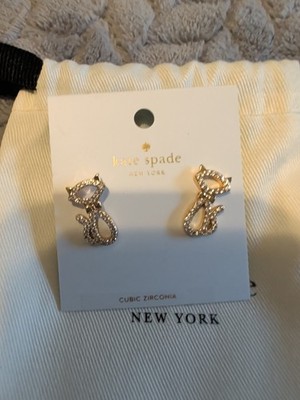 AUTH New Kate Spade Gold Jazz Things Up Pave Cat Stud with Dust Bag Earrings New