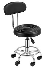 Adjustable Rolling Swivel Stool 360-Degree Rolling Wheel PU Leather with Back