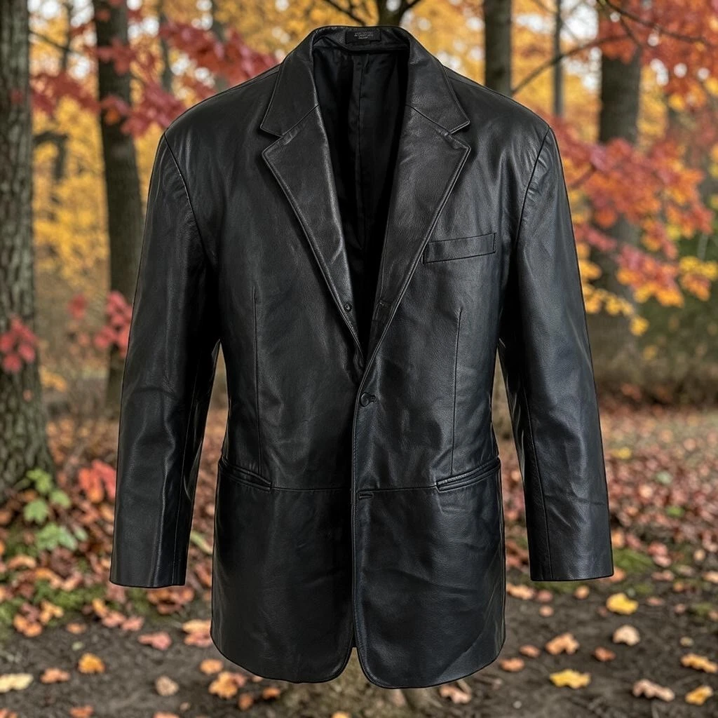 J. Ferrar Men's Black Leather Blazer Jacket 2XL Button with Front Pockets - product detail image 1