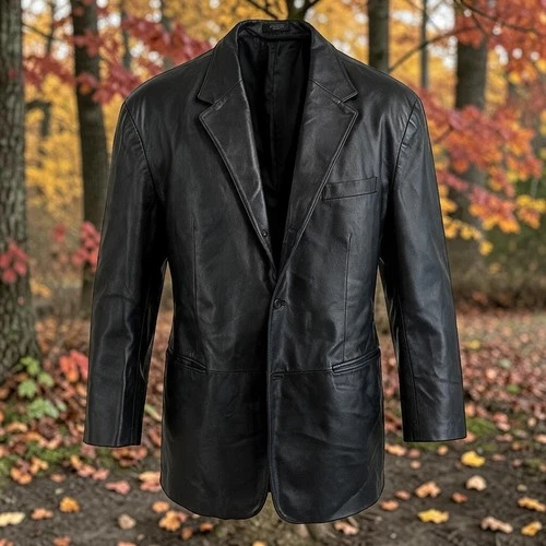 J. Ferrar Men's Black Leather Blazer Jacket 2XL Button with Front Pockets - product listing photo
