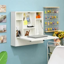 NNECW Floating Computer Desk with Storage Drawer & Shelves