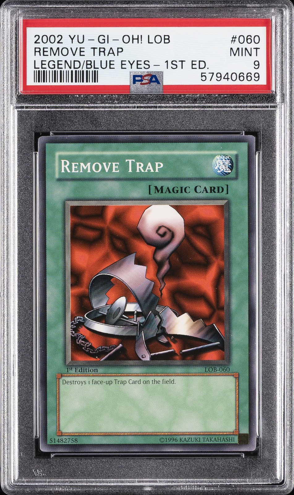 2002 YU-GI-OH! LOB-LEGEND OF BLUE EYES WHITE DRAGON 1ST ED REMOVE TRAP PSA 9