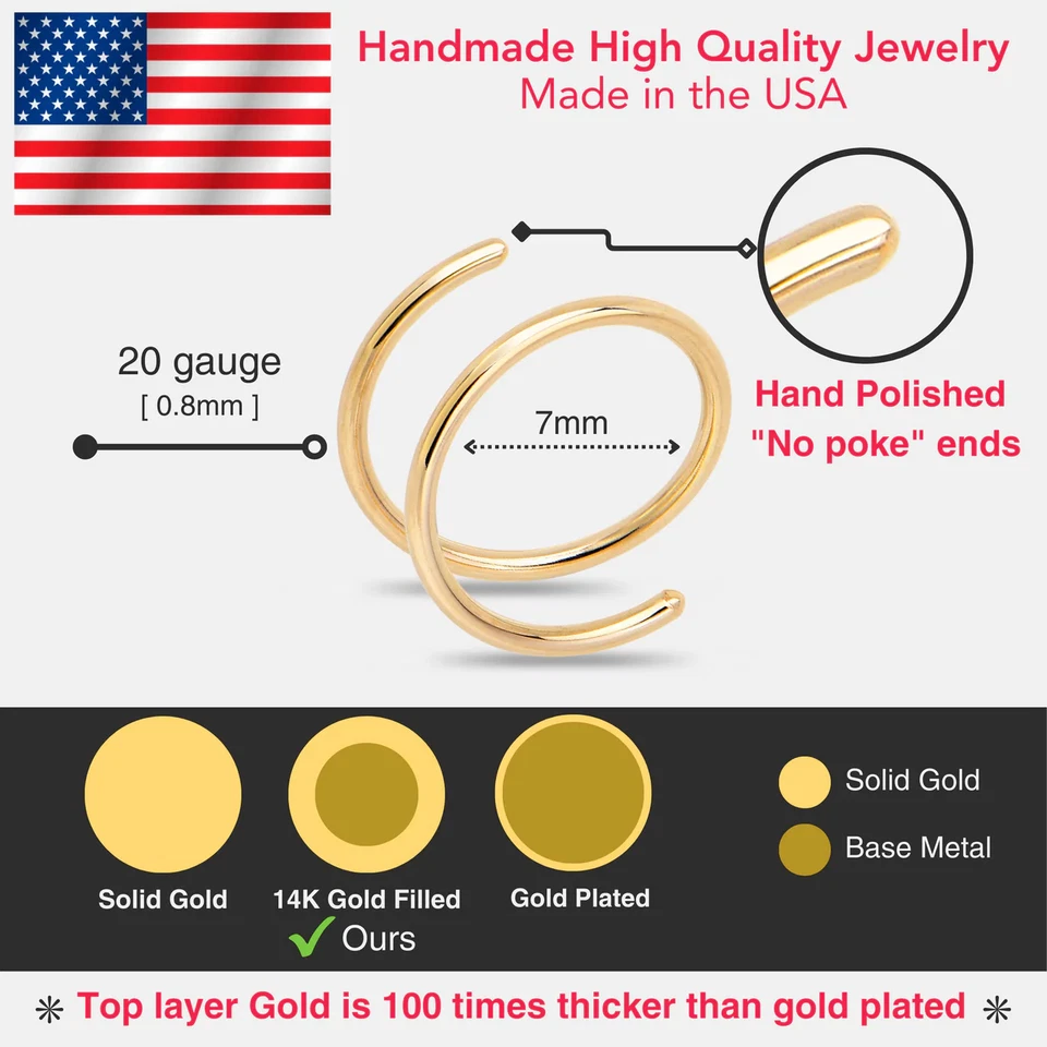 ANILLO NARIZ ESPIRAL DOBLE ARO ORO ROSA 14K Foto 2 de 4