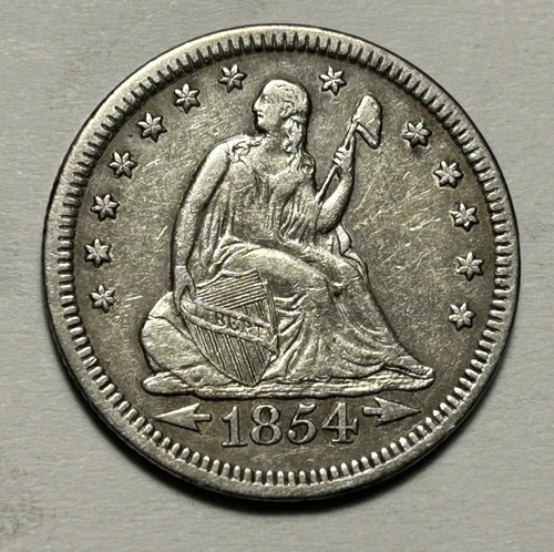 1854 SEATED LIBERTY QUARTER VF-XF