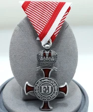 Austro-Hungarian Silver Cross of Merit w/ Crown 1849 FJ Replica, War Ribbon
