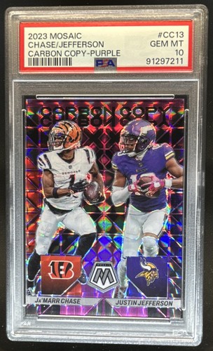 2023 Mosaic Ja'Marr Chase Justin Jefferson Carbon Copy Mosaic Purple #/49 PSA 10