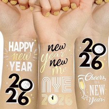 2026 New Years Eve Party Supplies - 40 Designs Glitter Temporary Tattoos, Black/