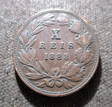 OLD 10 REIS 1883 COIN OF PORTUGAL ~ KING LUIS I
